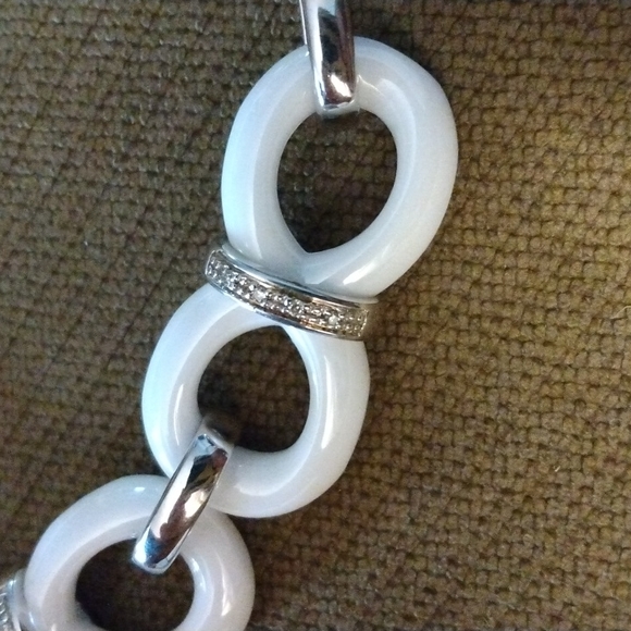 Ceramic, sterling and diamond infinity link bracelet. - Picture 2 of 5